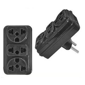 Pino Macho Triplo Adaptador Preto COMPOLUX